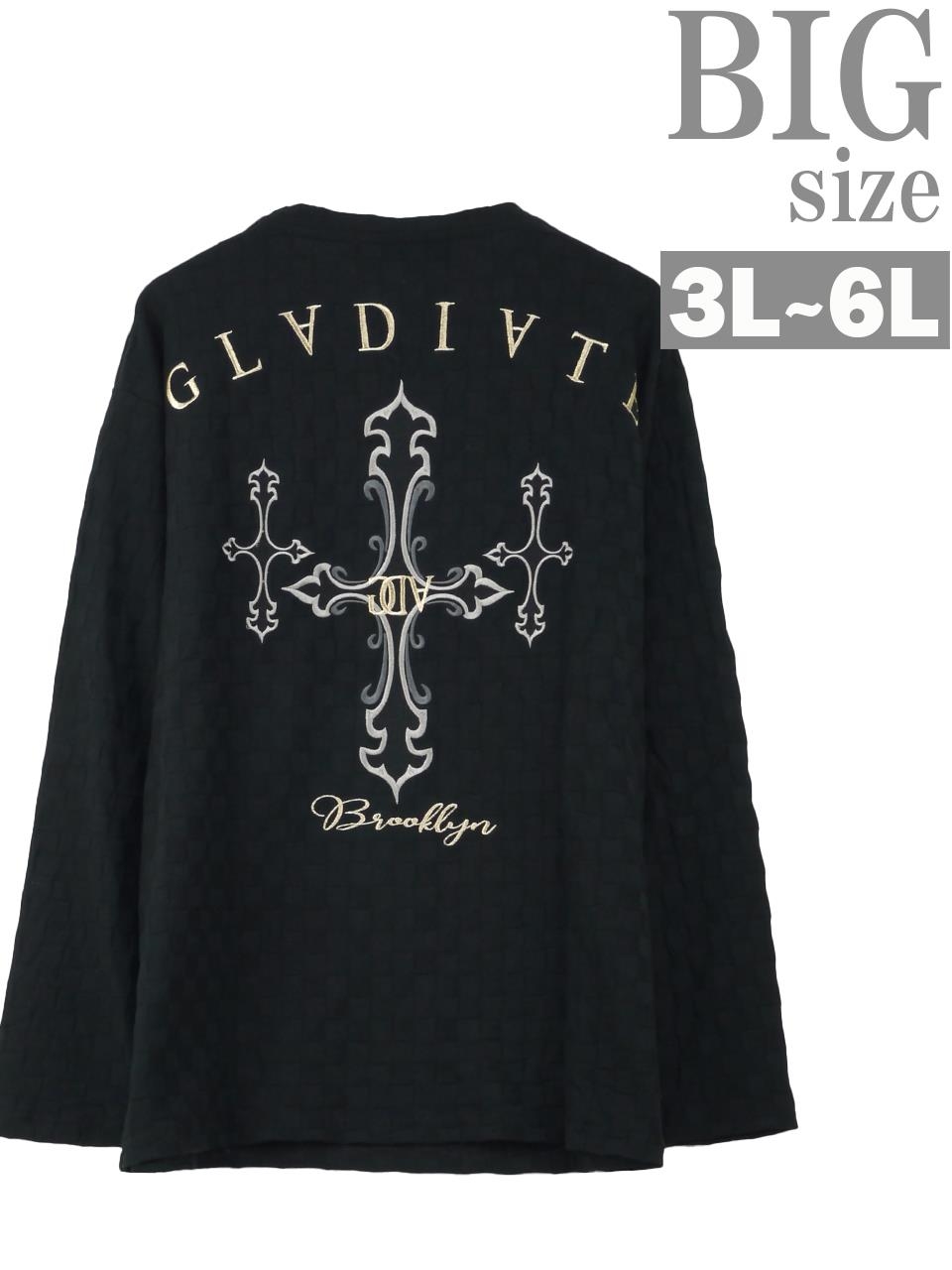 長袖Tシャツ Vネック 大きいサイズ メンズ GLADIATE クロス刺繍 ロンT