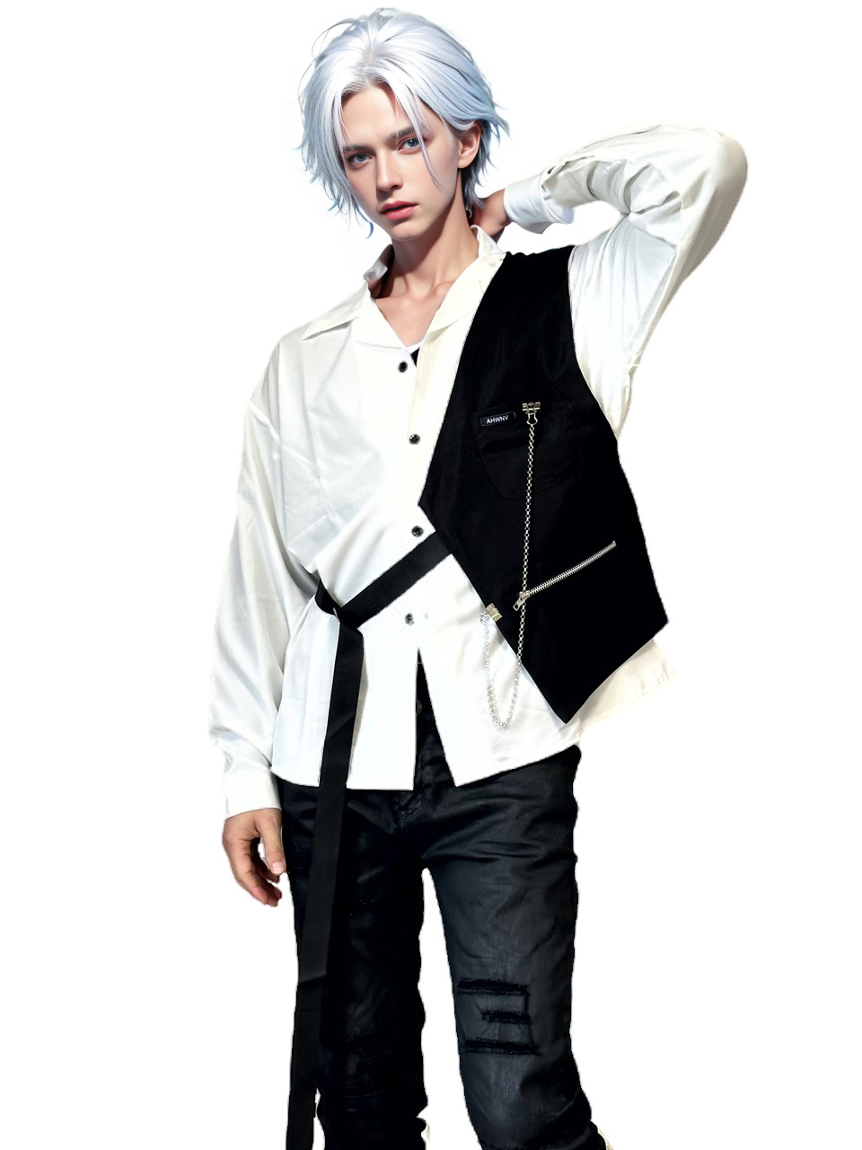 送料無料】サテンゆるシャツ×デザインハーフベスト K-pop ダンス衣装