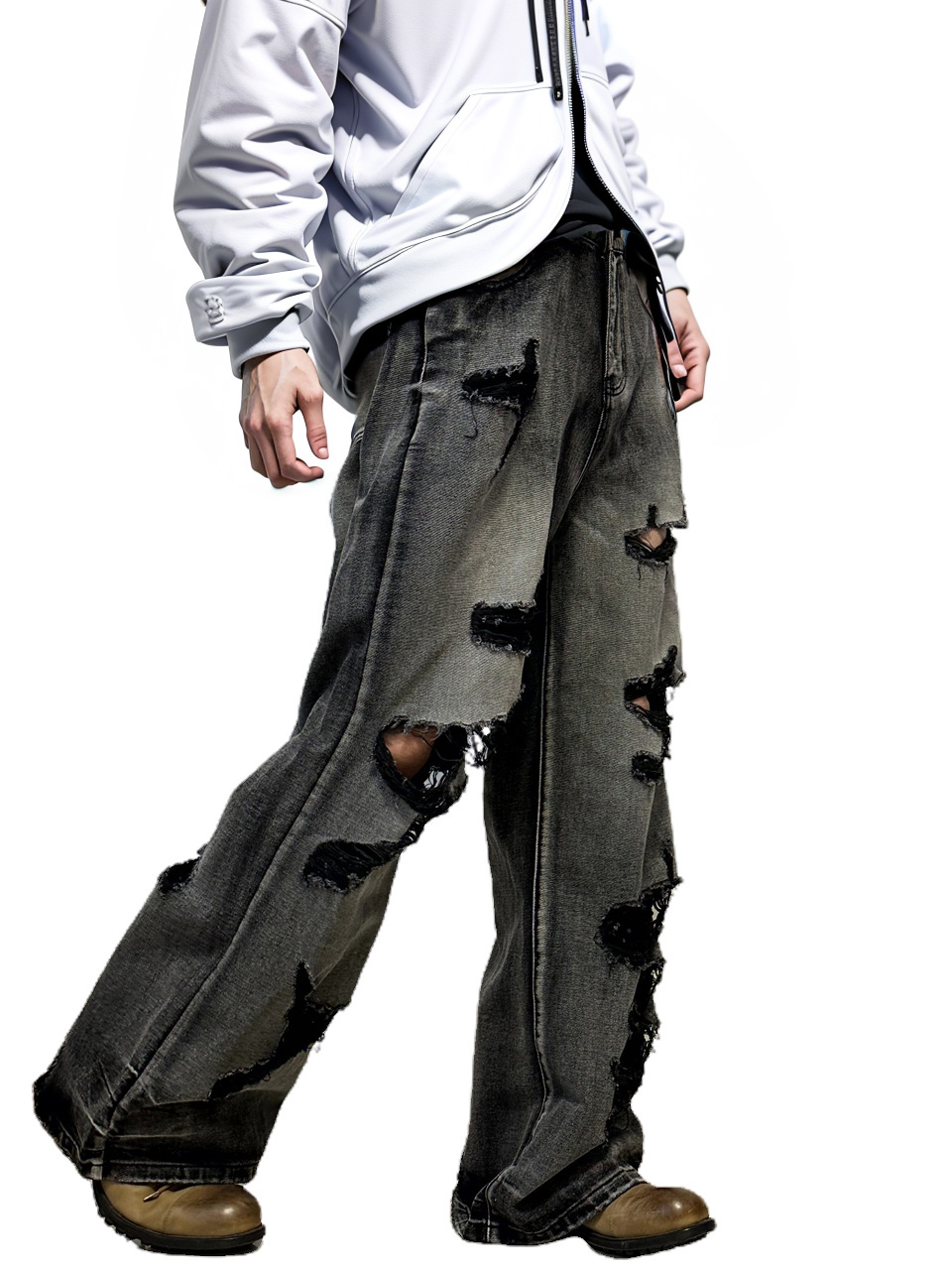 送料無料】ヘビークラッシュデニムパンツ ダメージ ジーンズ