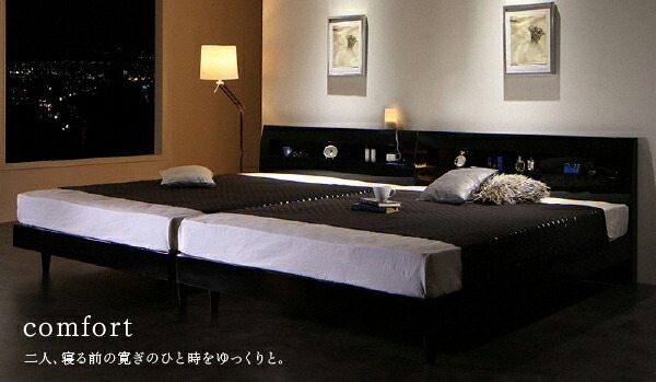 【売り切りお値下げ】 鏡面光沢仕上げ　棚・コンセント付きモダンデザインすのこベッド プレミアムポケットコイルマットレス付き ダブル 組立設置付 【FKP1371951376】(50158円)