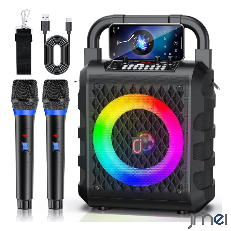 カラオケセット マイク 拡声器セット スピーカーセット bluetooth 高音質 ステレオ カラオケ 家庭用 ブルートゥース スピーカー ワイヤレスマイク ２本 拡声器