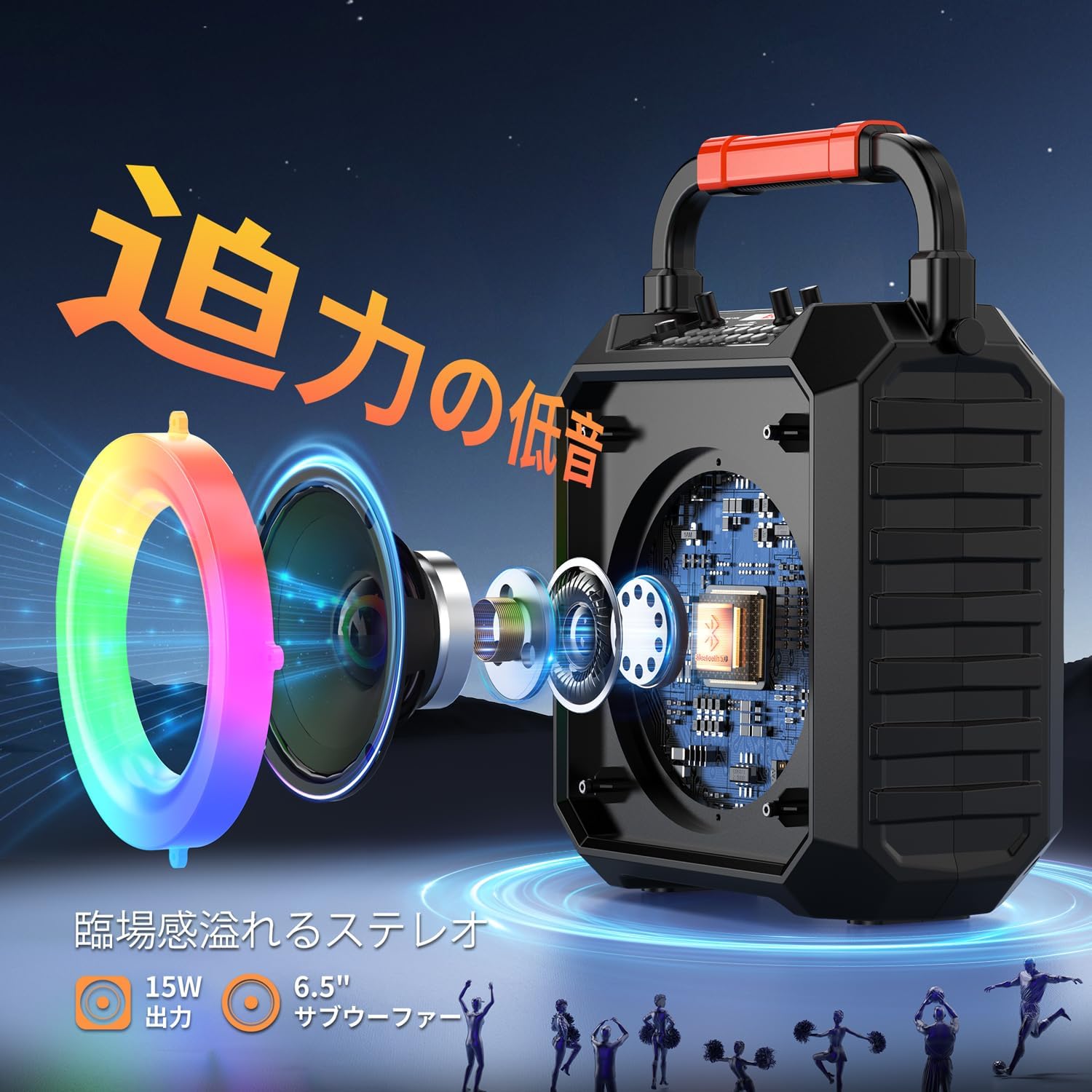 カラオケセット マイク 拡声器セット スピーカーセット bluetooth 高音質 ステレオ カラオケ 家庭用 ブルートゥース スピーカー ワイヤレスマイク ２本 拡声器_3