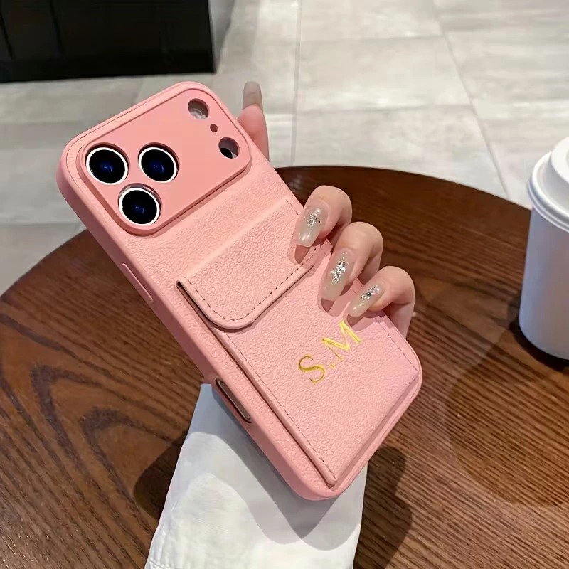 iPhone17Pro ケース 背面ポケット付き 名入れ カスタマイズ PUレザー