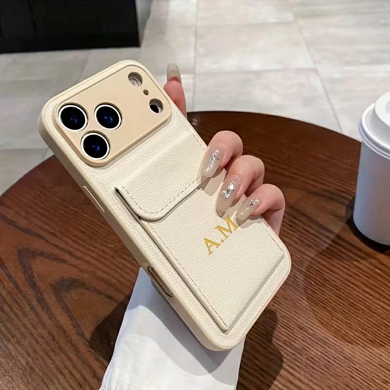 iPhone17Pro ケース 背面ポケット付き 名入れ カスタマイズ PUレザー
