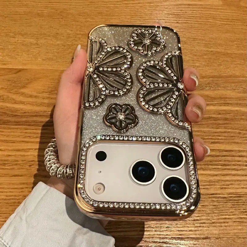 iphone17 ケース iphone17pro 耐衝撃 3Dフラワーデザイン