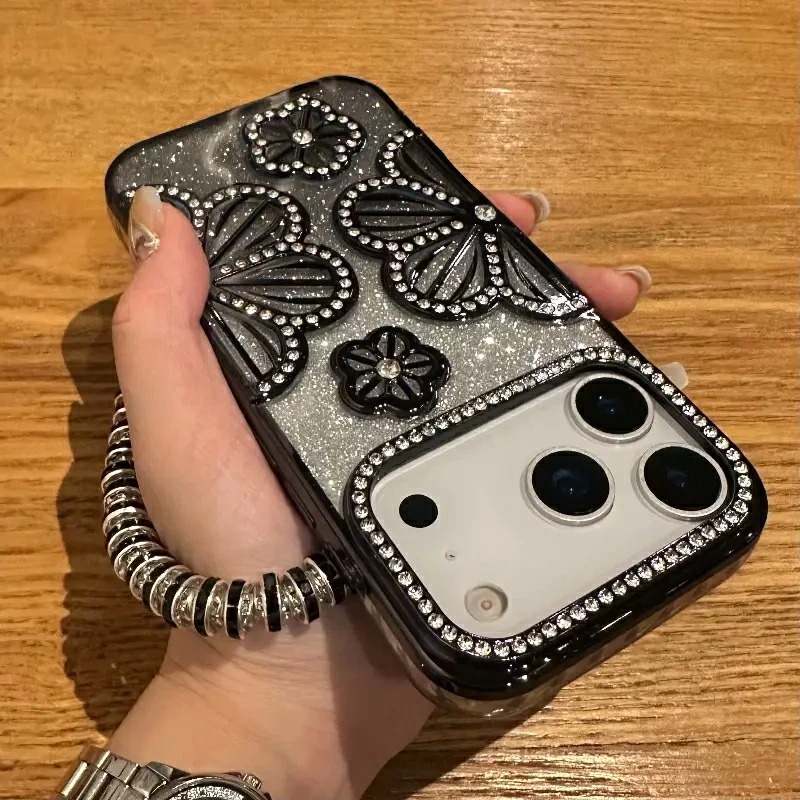 iphone17 ケース iphone17pro 耐衝撃 3Dフラワーデザイン