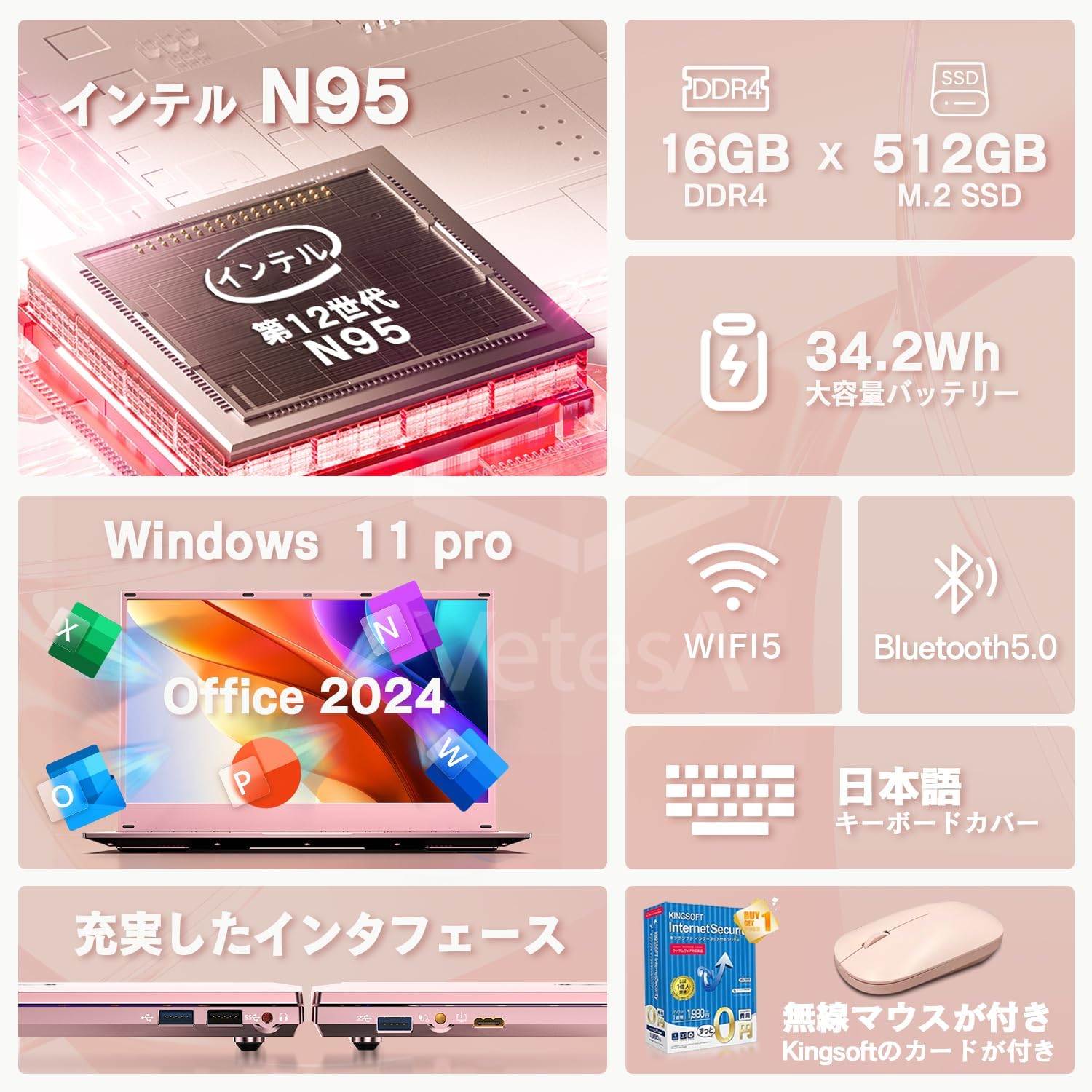 ノートパソコン Windows11 15.6インチ Intel N95 office2024搭載 15.6