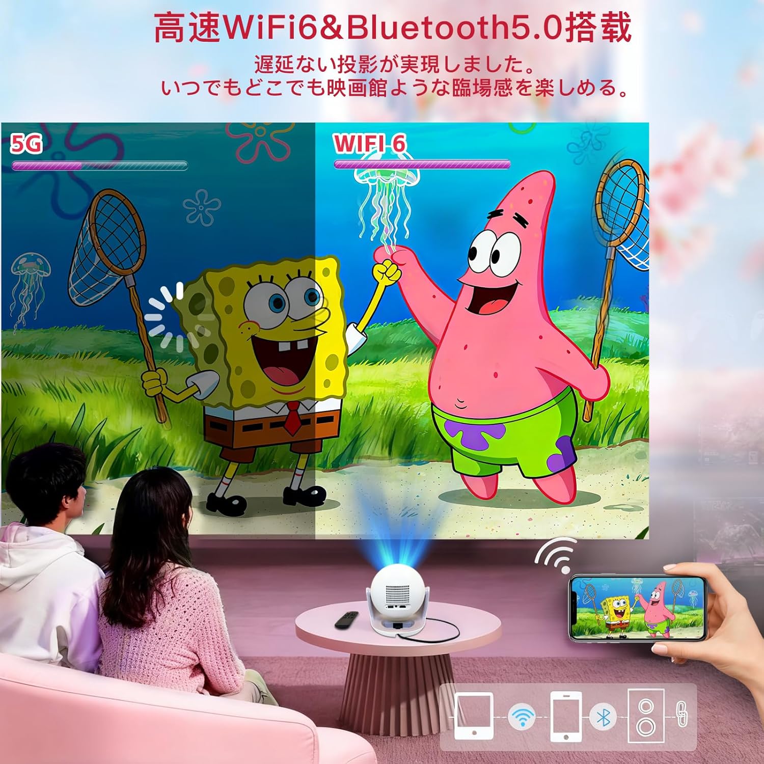 プロジェクター 小型 家庭用 Netflix対応 4K対応 WiFi6 Bluetooth5.4