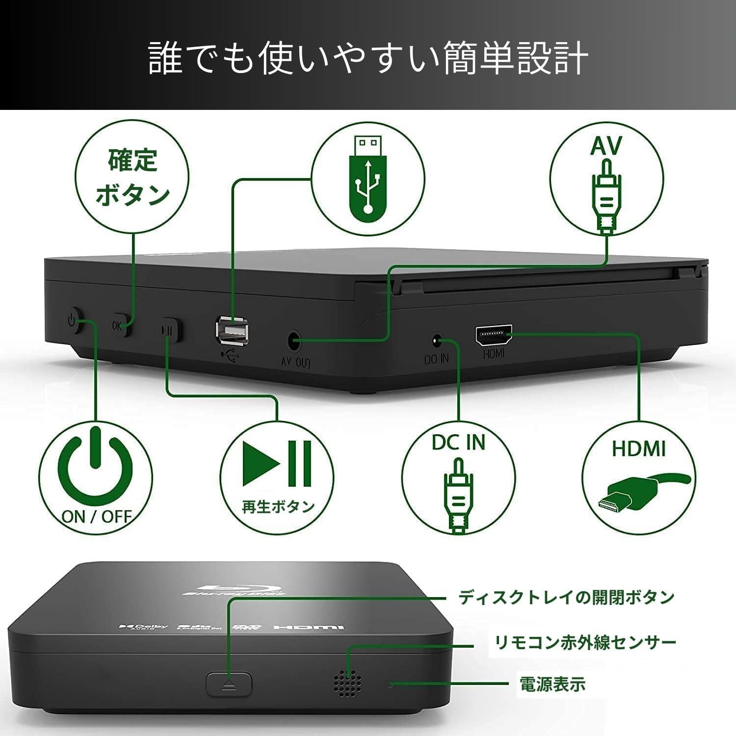ポータブルブルーレイプレーヤー フルHD1080p DVDプレーヤー BD