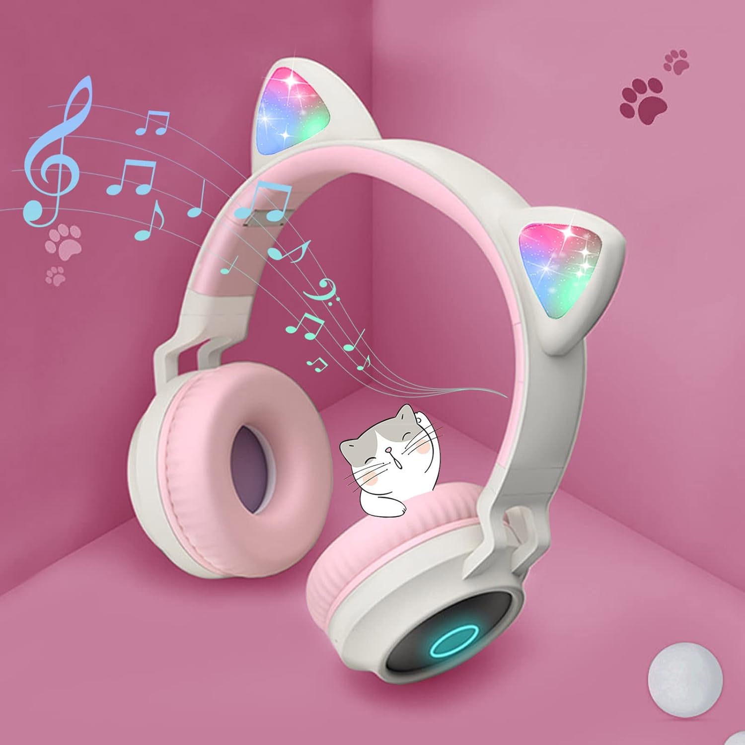 クリスマス プレゼント キッズ ヘッドフォン 猫デザイン LEDライト