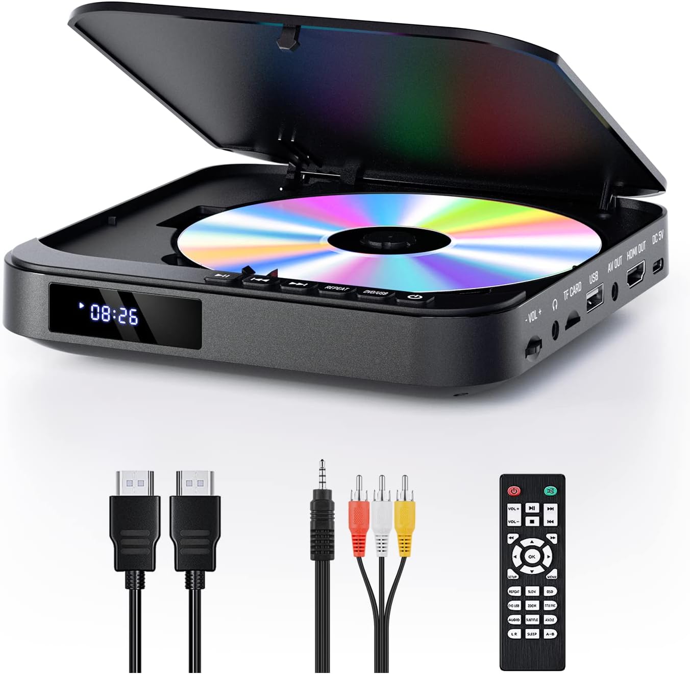 ミニDVDプレーヤー 非ブルーレイ 1080Pサポート DVD再生 CD再生