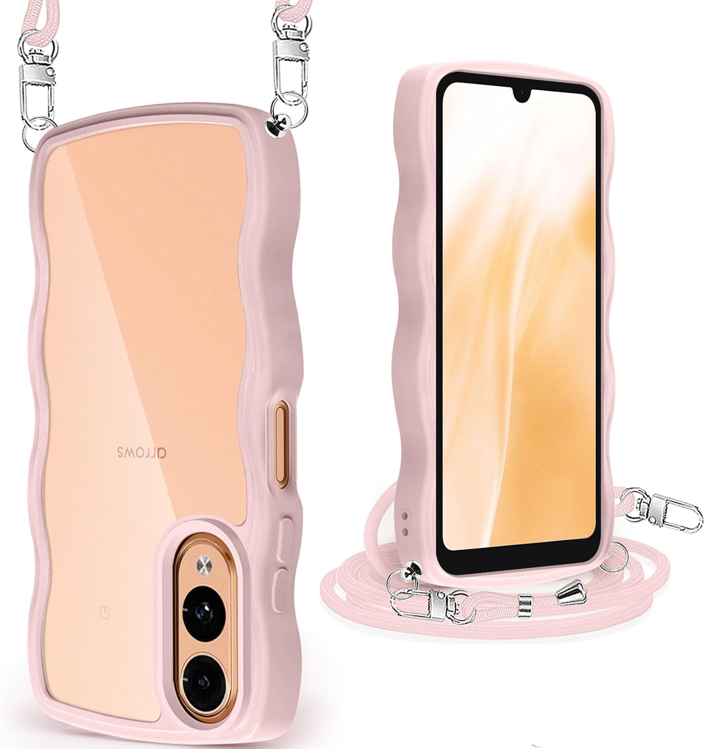 未使用近arrows We2 本体 ピンク クリアケース、画面付き Arrows We2 F-52E ケース ウェーブ クリア ショルダー ストラップ付き