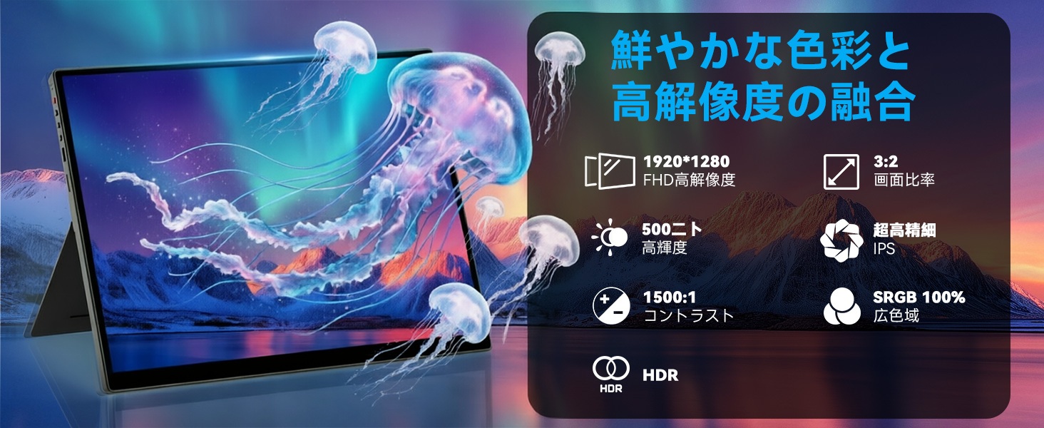 モバイルモニター 12.3インチ タッチパネル 1920x1280 3:2 100%sRGB 広