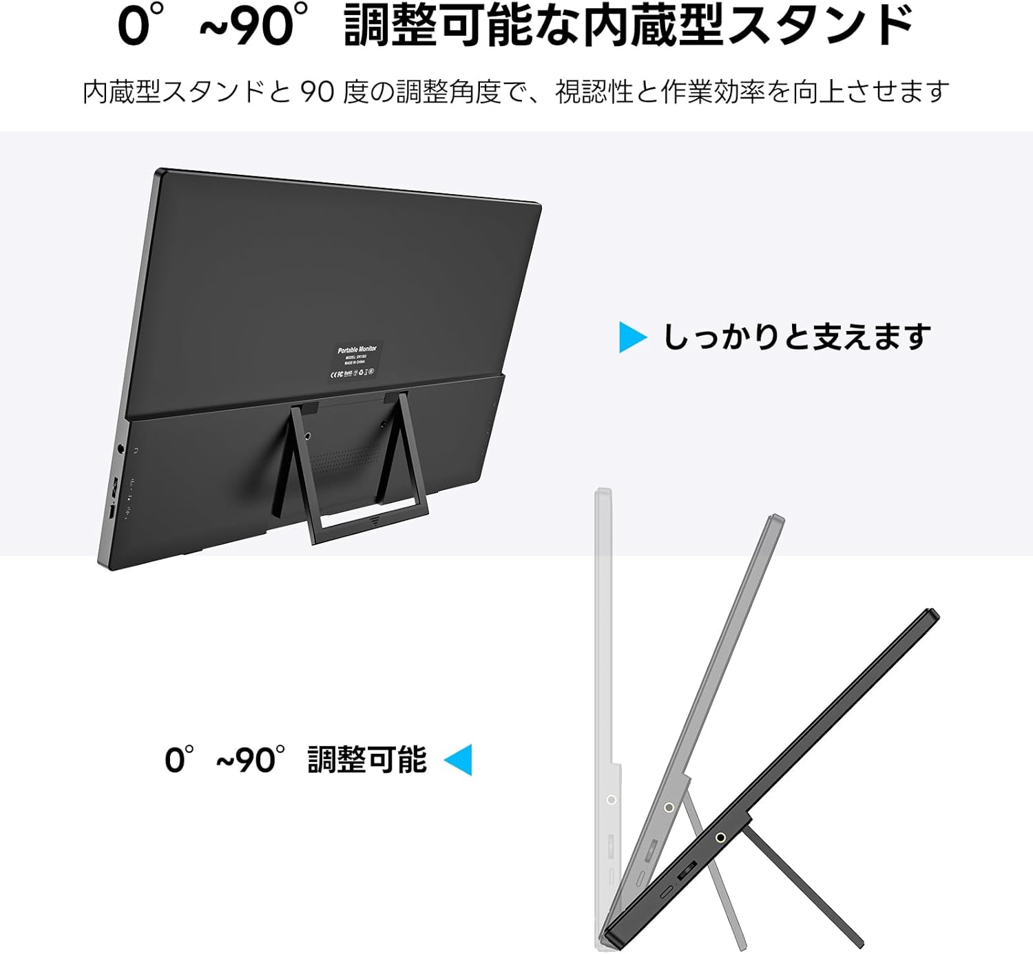 15.6インチ モバイルモニター 卓上/背面 スタンド付き IPSパネル 液晶