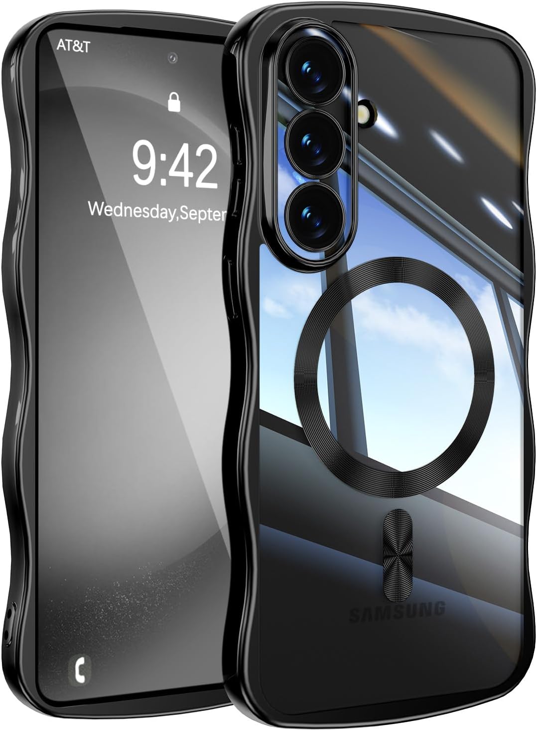 Galaxy S26 ケース MagSafe対応 メッキ 背面クリア なみなみ 透明