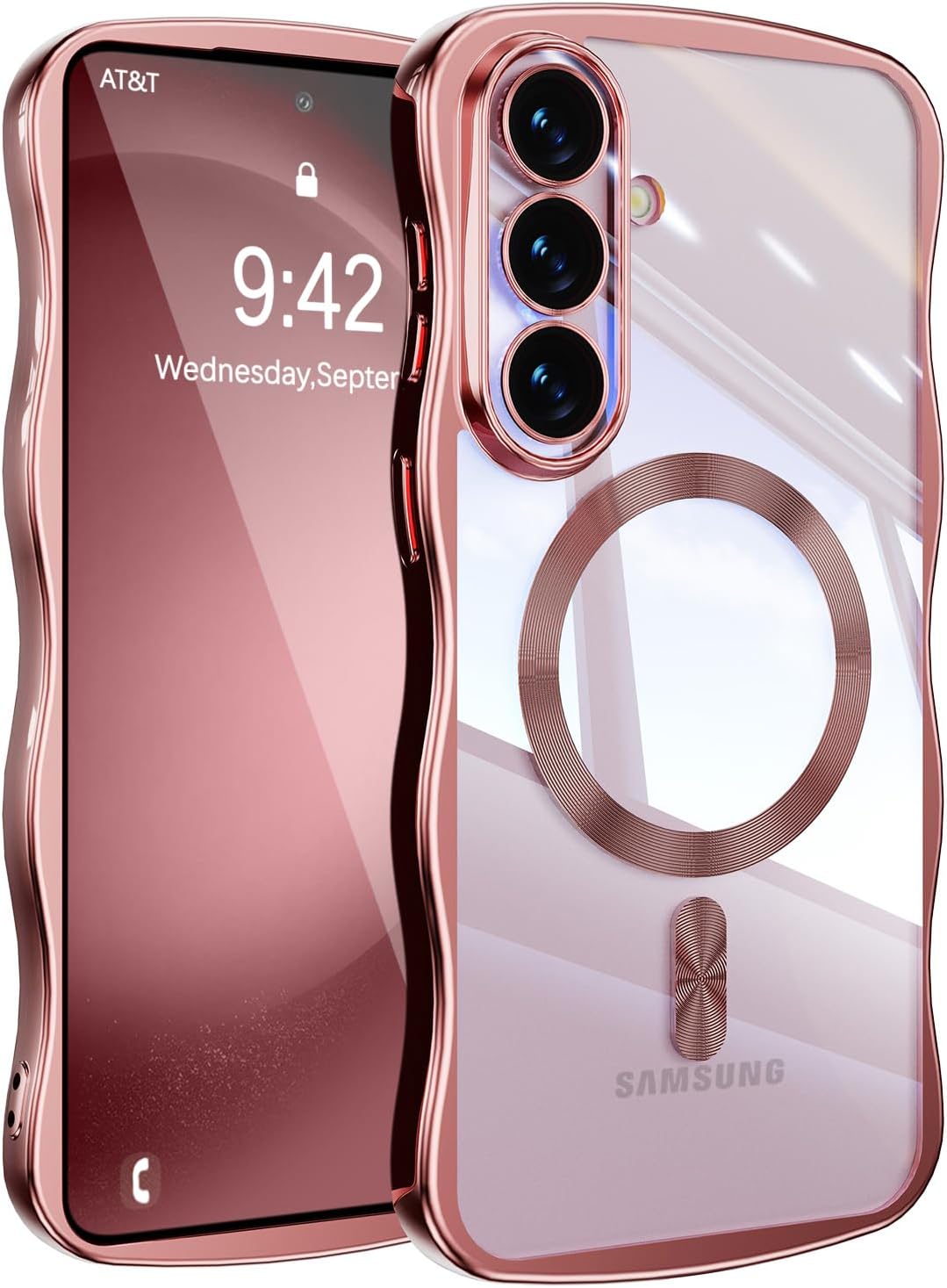 Galaxy S26 ケース MagSafe対応 メッキ 背面クリア なみなみ 透明