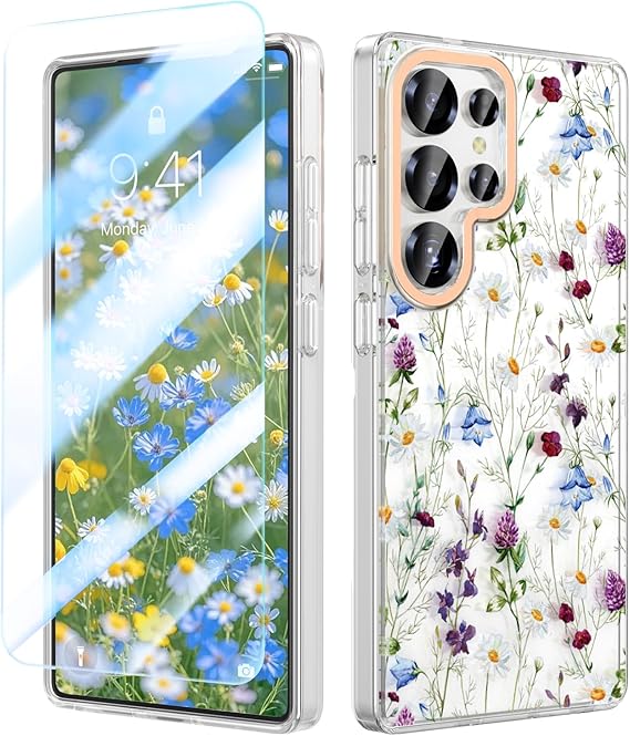 Galaxy S26 ケース 花柄 ガラスフィルム付き Ultra SC-53G クリア