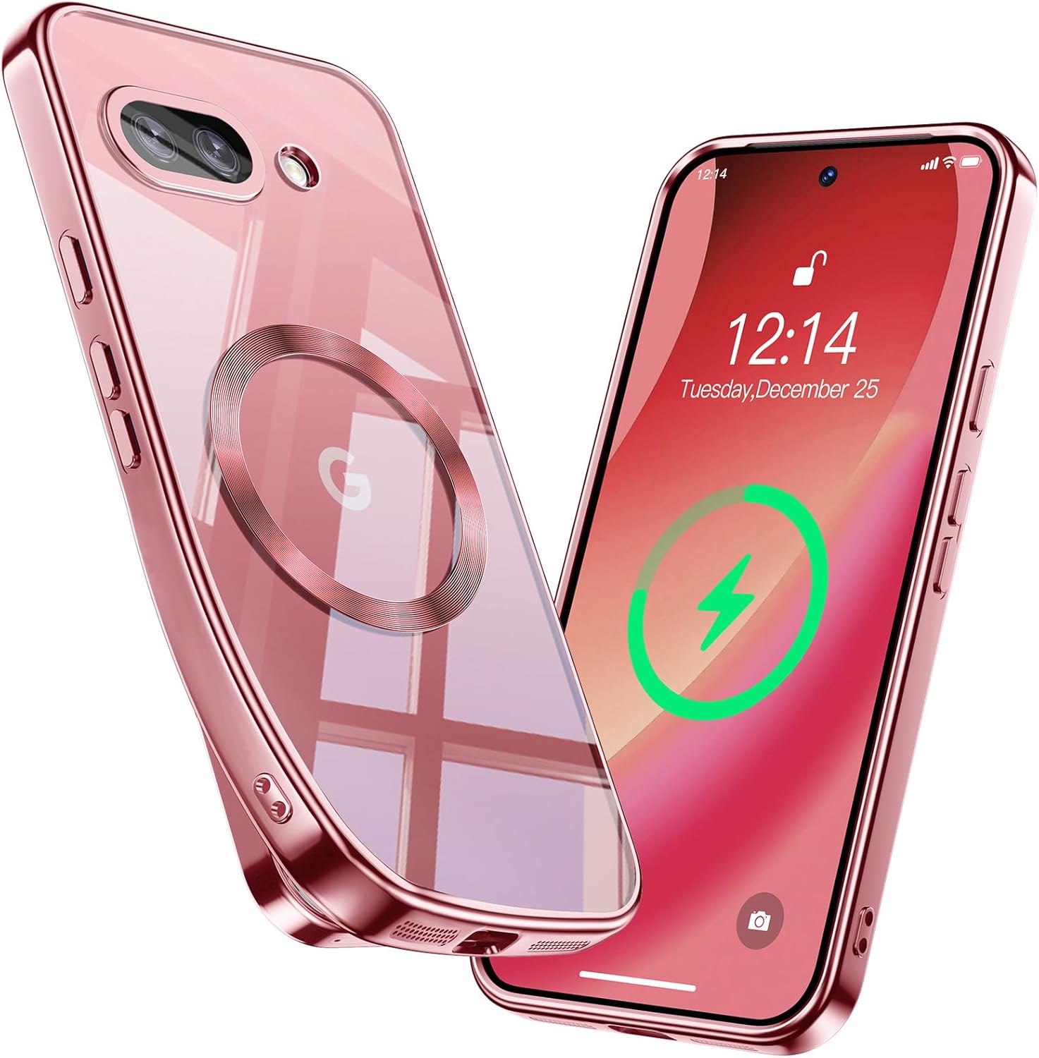 【美品】Google Pixel 10a ピンク 128GB ケース付き Google Pixel 10a ケース クリア 金属光沢 メッキ加工 MagSafe対応
