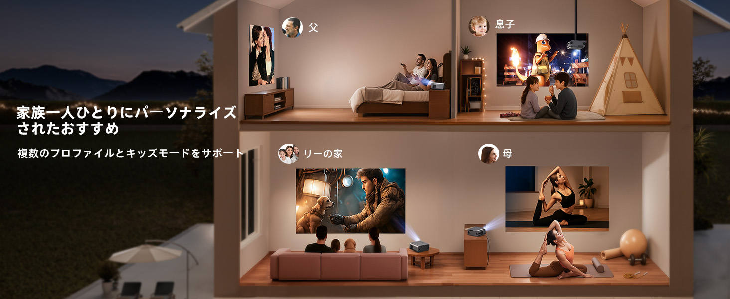 プロジェクター 子供 1200ANSI 高輝度AIパーソナライズ ホームシアター