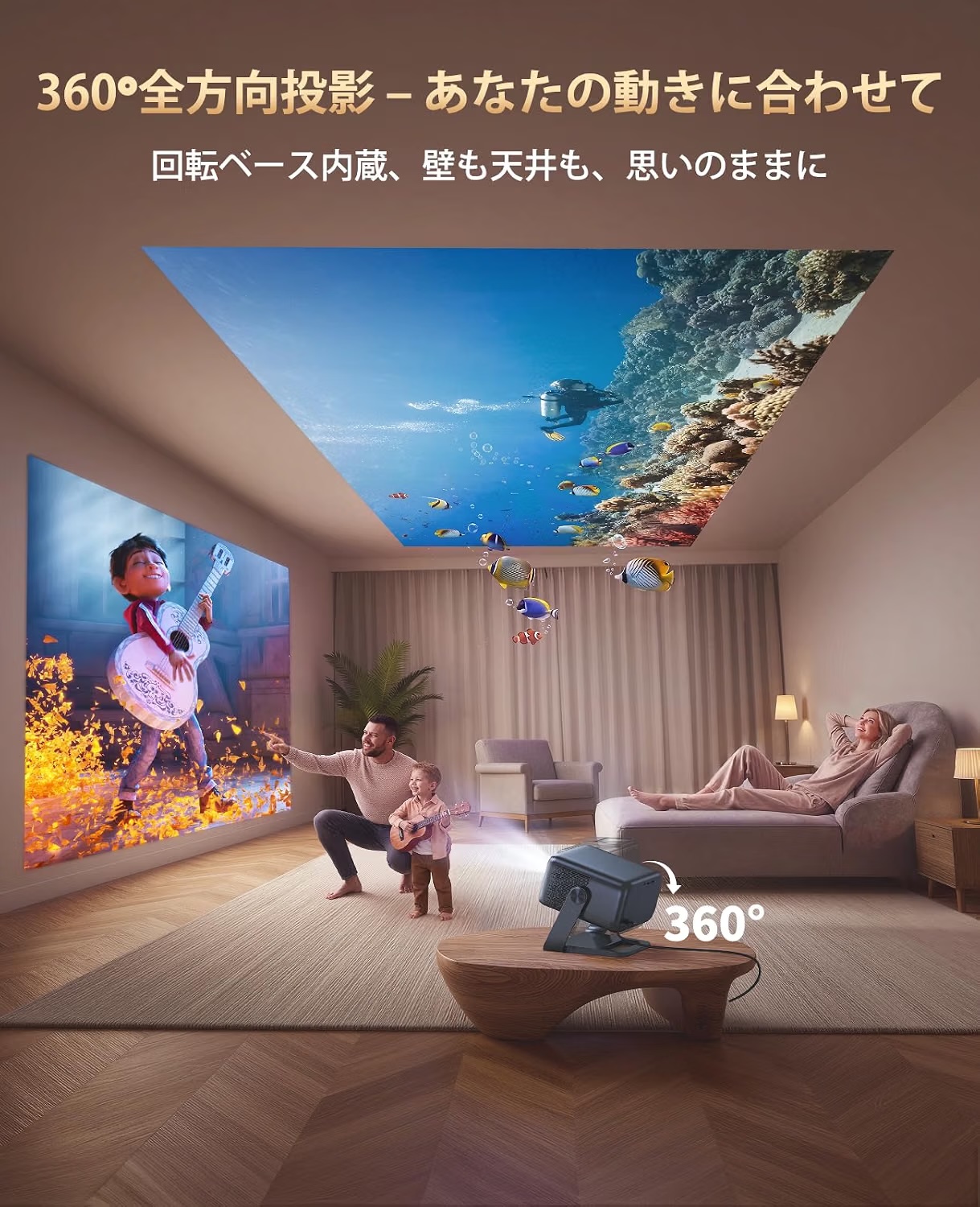 プロジェクター 4K対応 Google TV内蔵 1200ANSI高輝度 ホーム