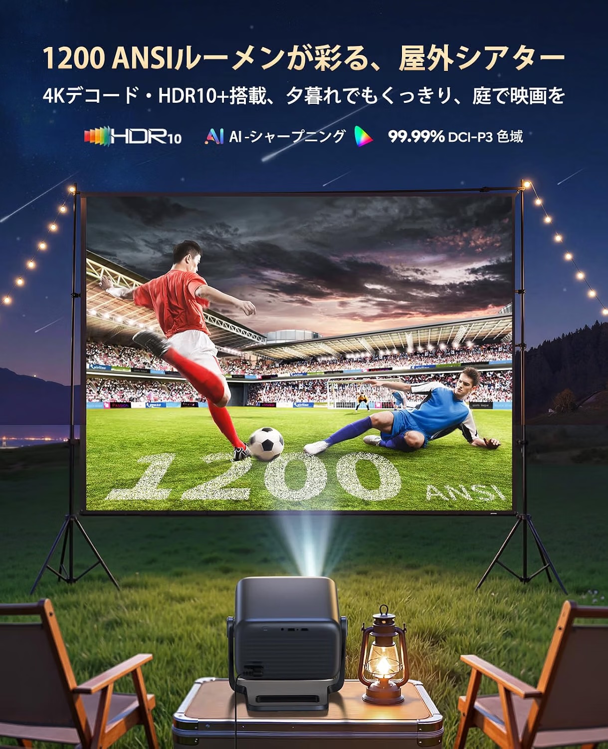 プロジェクター 4K 小型1200ANSI 高輝度 AIオートフォーカス プロジェクター 4K対応 Google TV内蔵 1200ANSI高輝度 ホーム