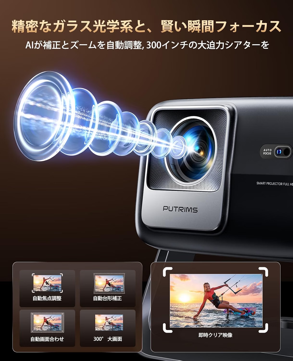 プロジェクター 4K対応 Google TV内蔵 1200ANSI高輝度 ホーム
