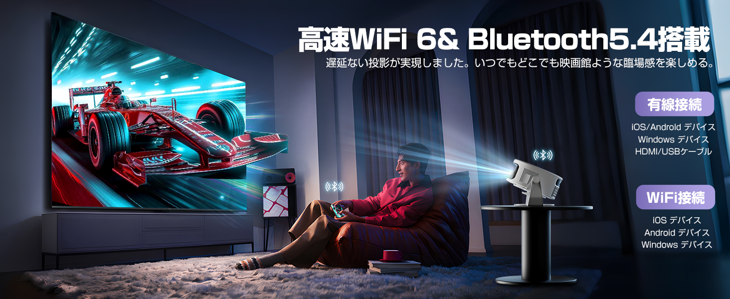 プロジェクター 家庭用 小型 1080P 8K対応 HDR高画質 1400ANSIルーメン