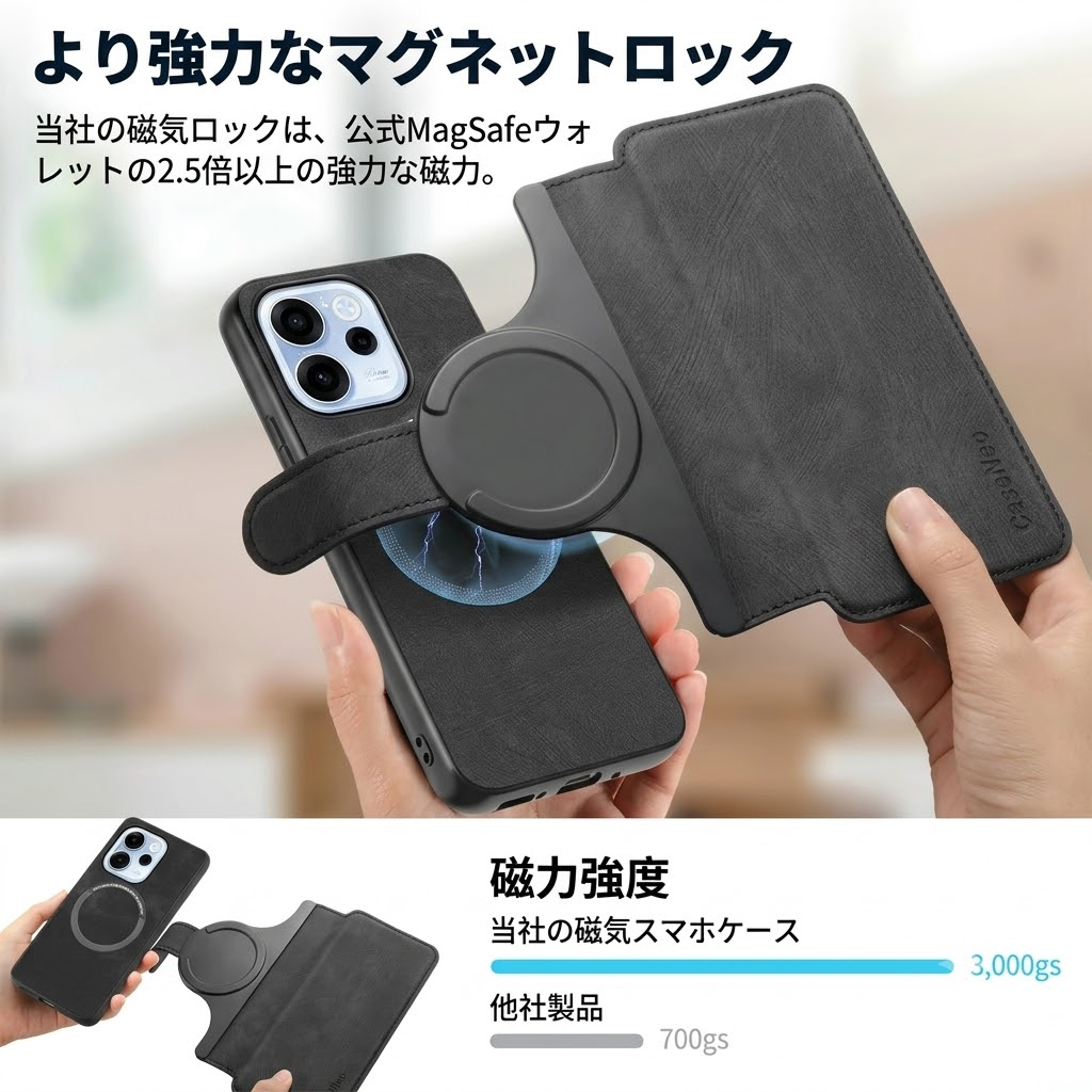 OPPO Reno15 A ケース 手帳型 分離式 マグネット 着脱式 2WAY オッポ