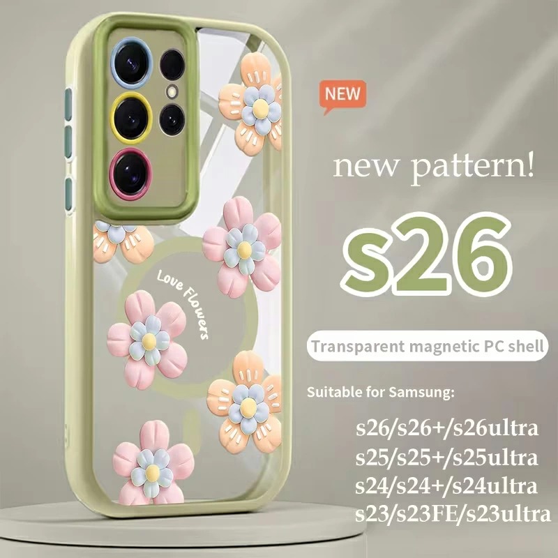 Galaxy S26 Ultra ケース MagSafe対応 花柄 かわいい 3D 立体 フラワー