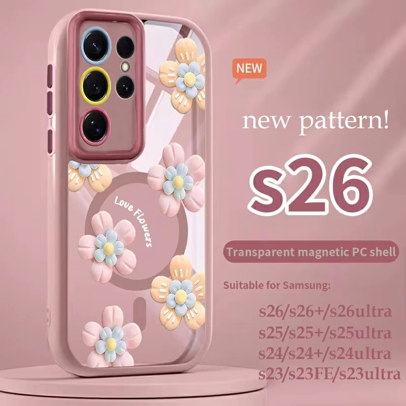 Galaxy S26 Ultra ケース MagSafe対応 花柄 かわいい 3D 立体 フラワー
