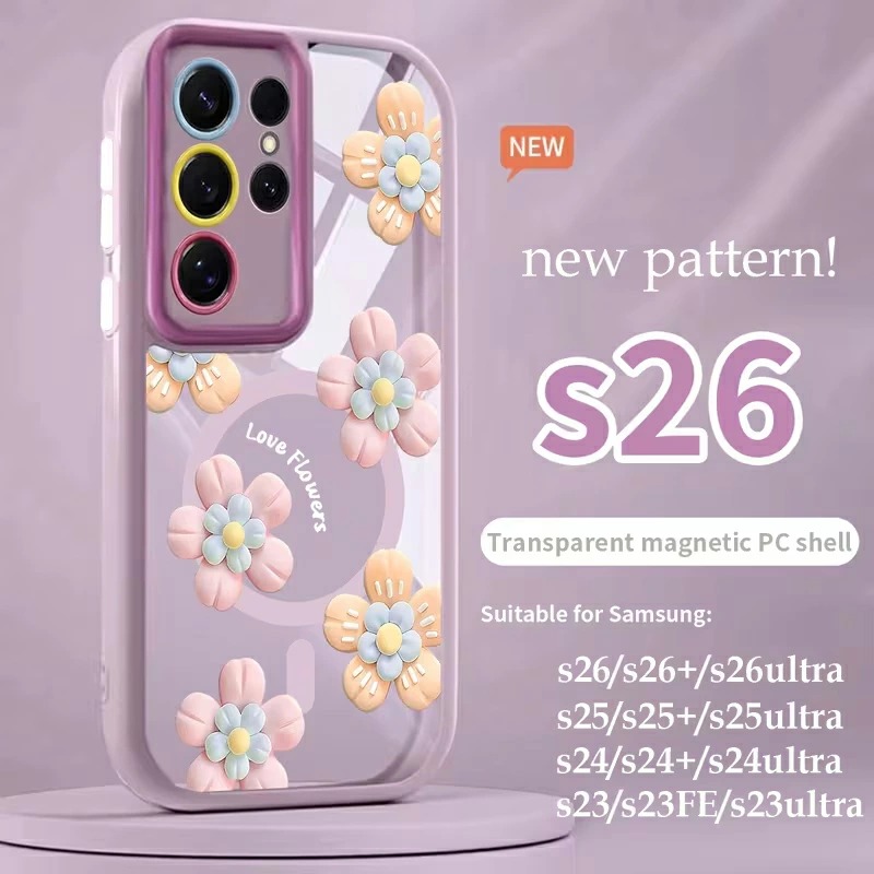 Galaxy S26 Ultra ケース MagSafe対応 花柄 かわいい 3D 立体 フラワー