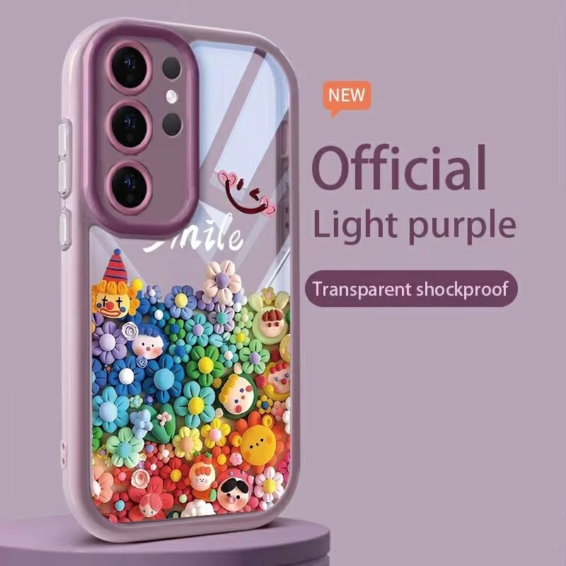 Galaxy S26 ケース 背面クリア 花 マカロンカラー 立体 3D フラワー
