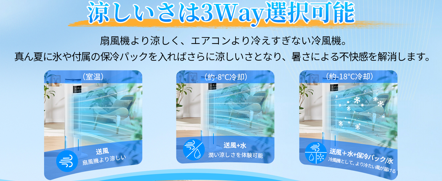 冷風機 タワーファン 95cm高さ 1台4役 冷風扇 保冷パック4個付 強力