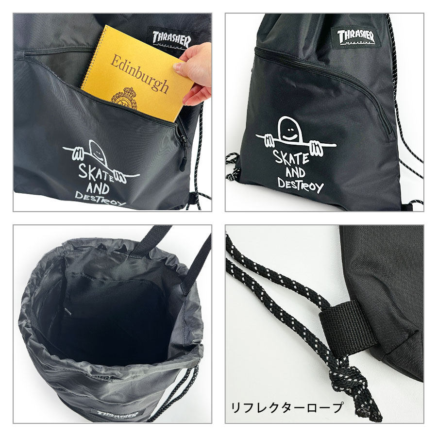 THRASHER（スラッシャー） ナップサック 中学生 高校生 巾着 おしゃれ