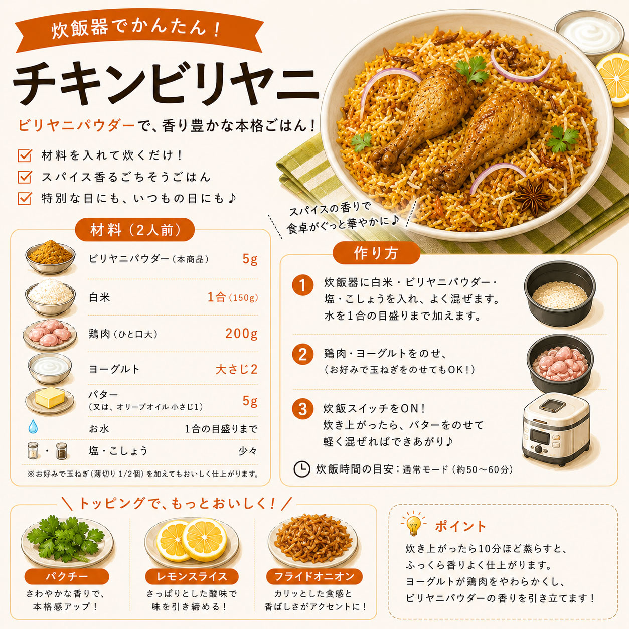 炊飯器で作るチキンビリヤニ