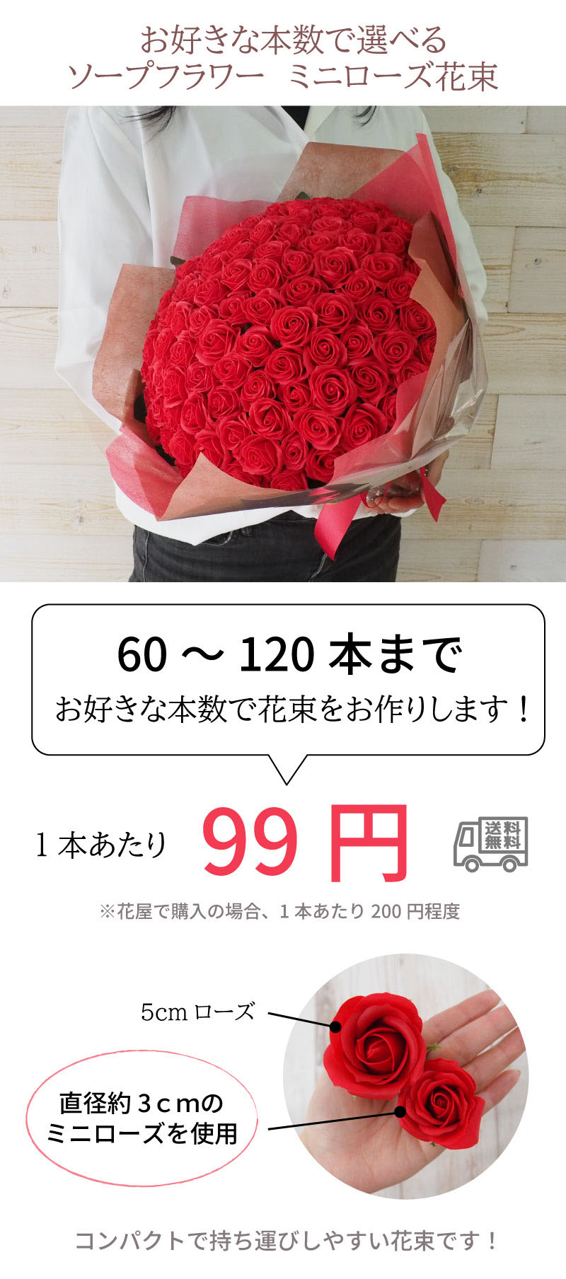 赤いバラ花束 画像1