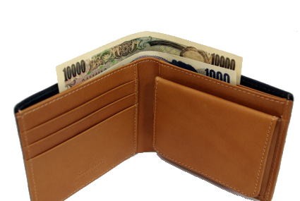 二つ折り財布/英国トーマス社製ブライドルレザー×ヌメ革二つ折り財布 
