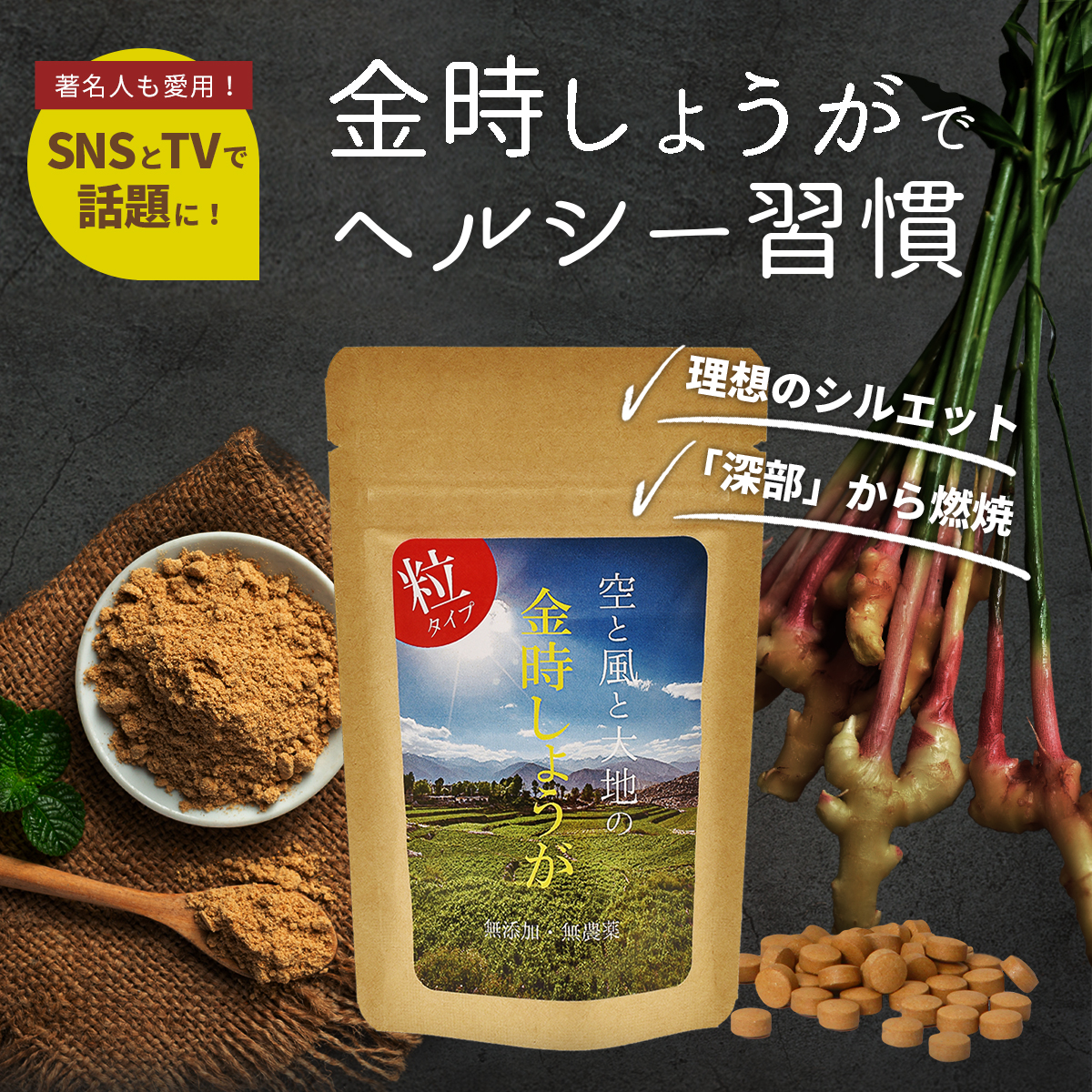 金時しょうが 粒タイプ 120粒 【送料無料】無添加・無農薬栽培された