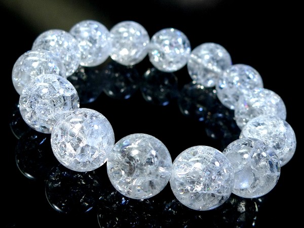 定価12900円◆高級◆クラック水晶14mm玉 天然石ブレス◆メンズ18cm クラック水晶 ブレスレット 14mm パワーストーン メンズ