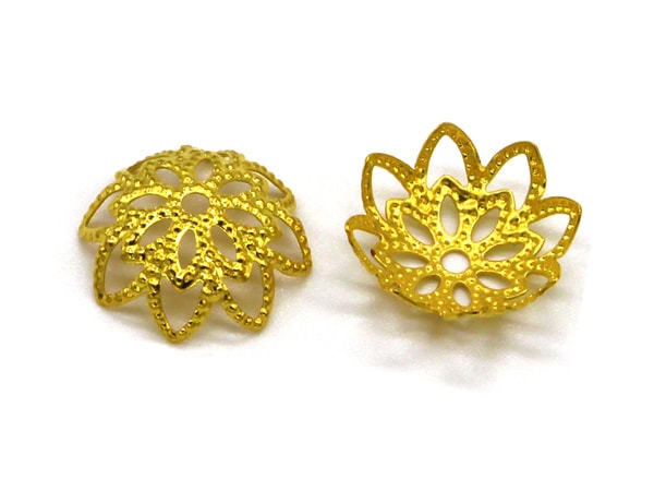 『10個』 ビーズキャップ 10mm 花型 座金 ゴールド シルバー 花座 ハンドメイド アクセサリーパーツ 材料 金色 銀色