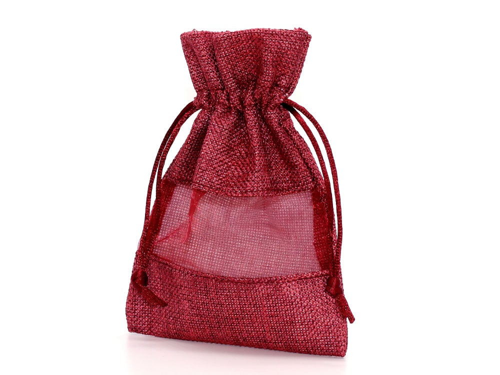 巾着袋 (11cm×16cm) 麻布×オーガンジー ラッピング 包装 巾着ポーチ 小物入れ 赤 ピンク ベージュ 緑 青 レッド グリーン ブルー｜saj｜02