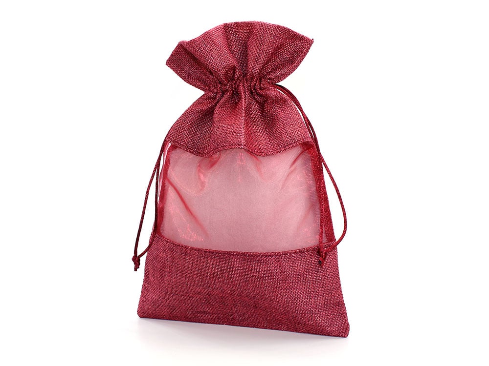 巾着袋 (18cm×28cm) 麻布×オーガンジー ラッピング 包装 巾着ポーチ 小物入れ 赤 ピンク ベージュ 緑 青 レッド グリーン ブルー｜saj｜02