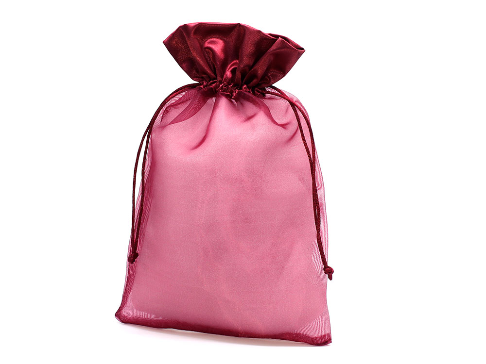 『10個』巾着袋 (18cm×28cm) サテン×オーガンジー ラッピング 包装 巾着ポーチ 小物入れ ワインレッド ピンク ゴールド シルバー ライトグリーン｜saj｜02