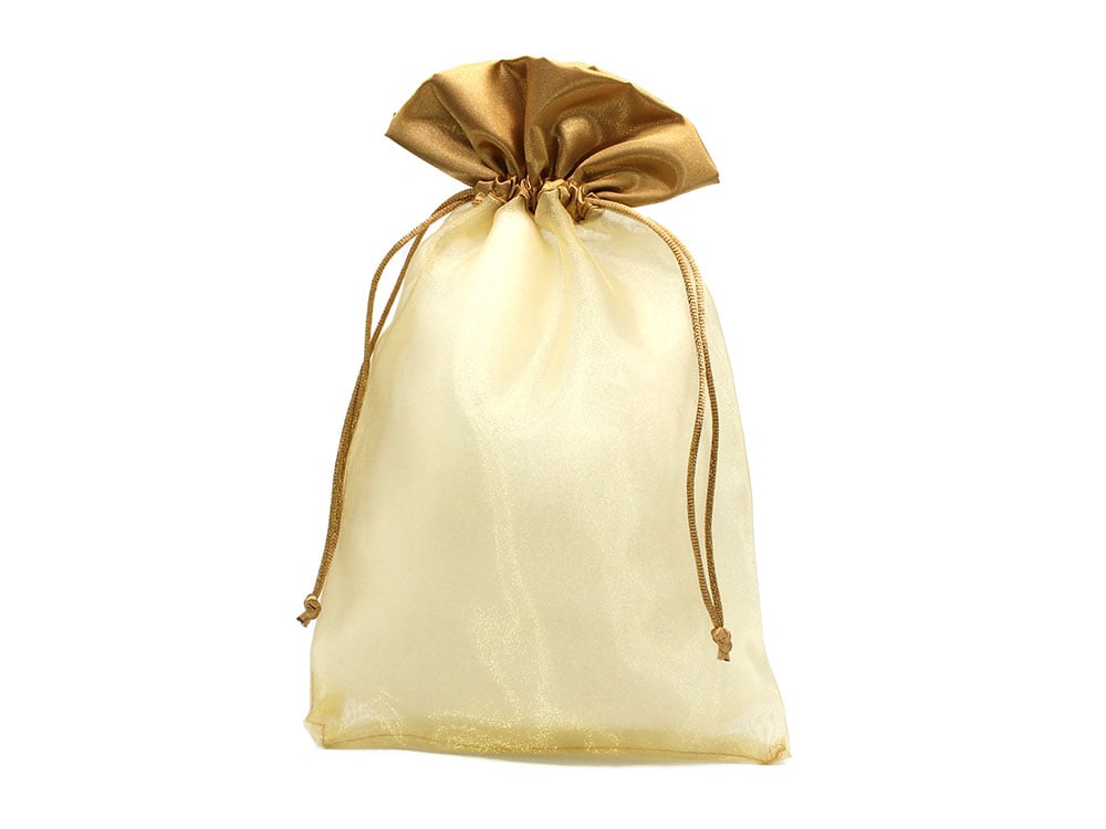 巾着袋 (18cm×28cm) サテン×オーガンジー ラッピング 包装 巾着ポーチ 小物入れ ワインレッド ピンク ゴールド シルバー ライトグリーン