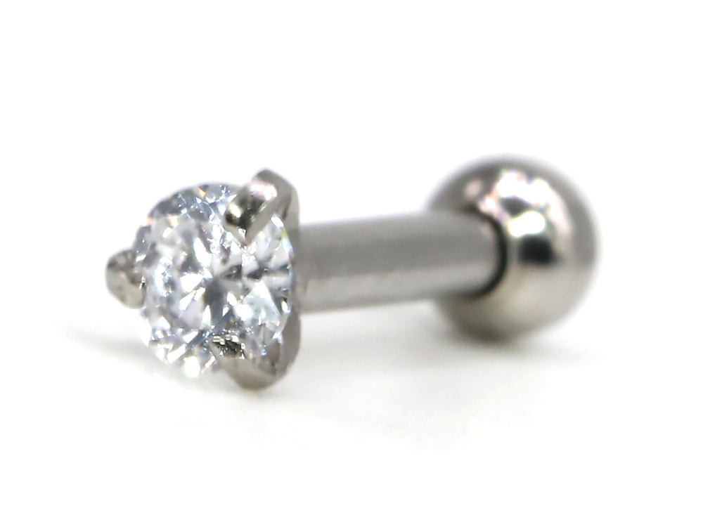 ボディピアス 18G ストレートバーベル CZ 立爪ストーン 軟骨 ピアス