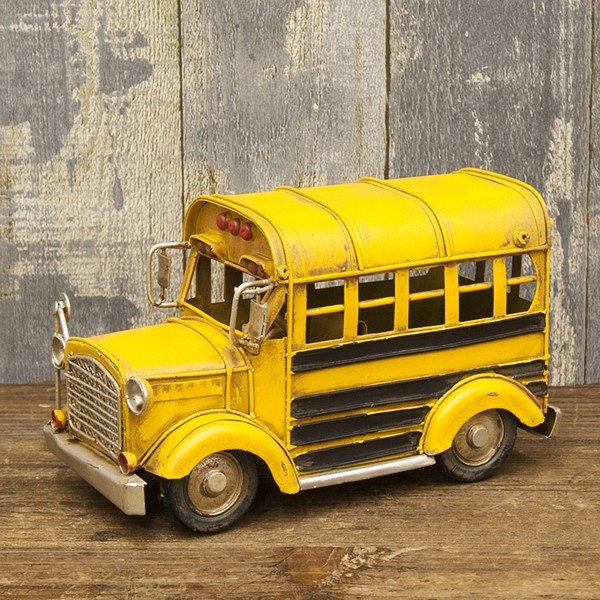 ブリキおもちゃ ヴィンテージカー ガレージ雑貨 ロンドンバス イエローバス アンティーク ガレージ スクールバス