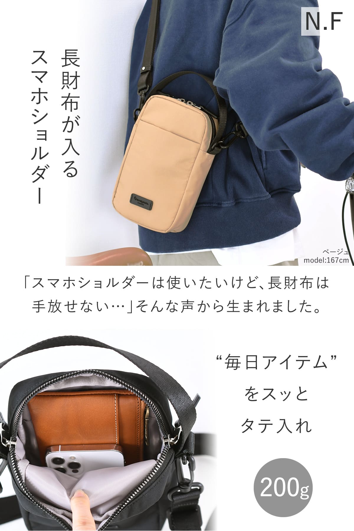 目々澤鞄 ショルダーバッグ メンズ 小さめ 斜めがけ 縦型 小さい ミニショルダー ナイロン 軽い ブランド 撥水 N.F