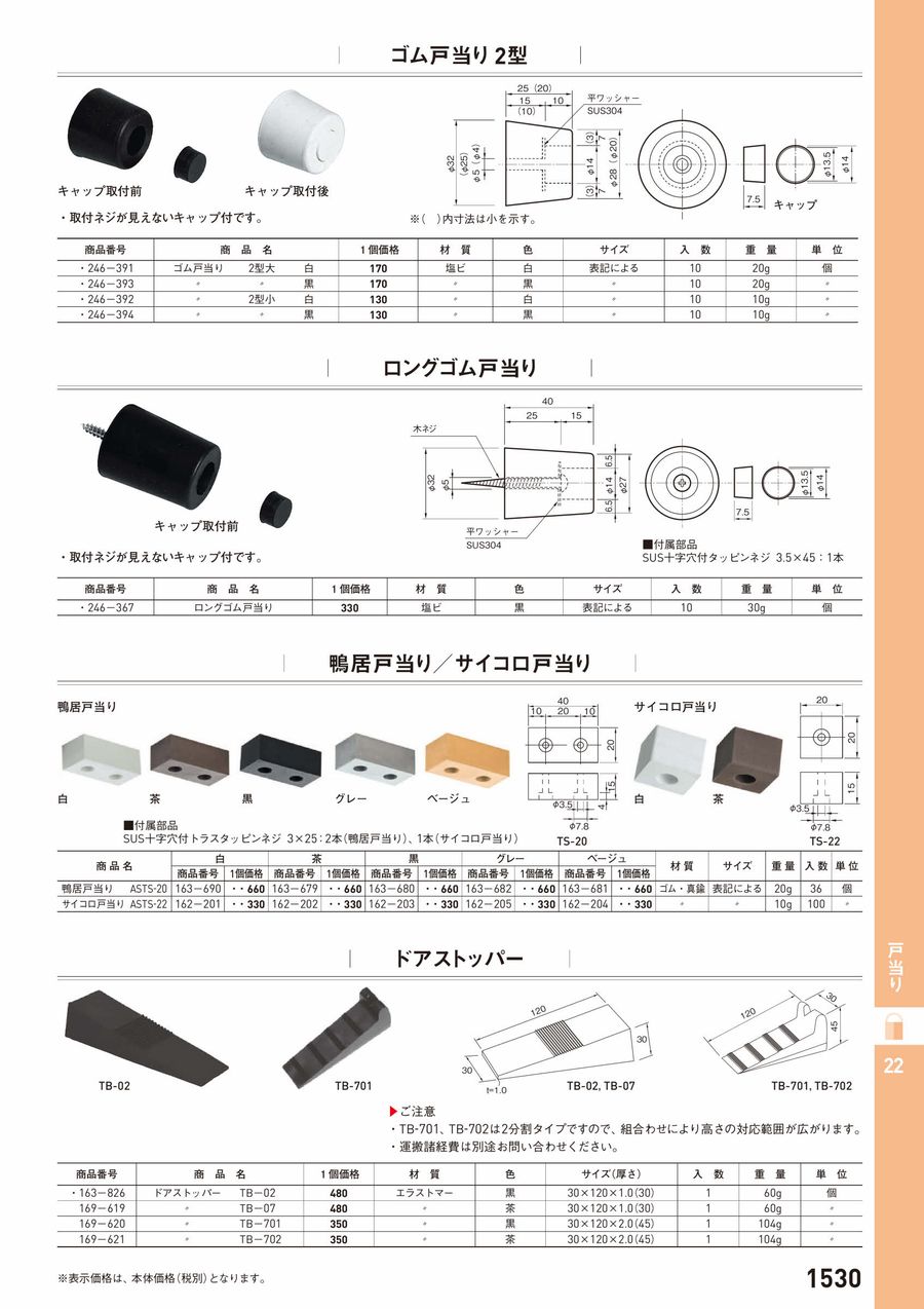 キャリア、鍵付、早い物勝ち❗ 杉田エース 246-391 ゴム戸当り2型 白 大 直送品 仕入先在庫品 : 佐勘