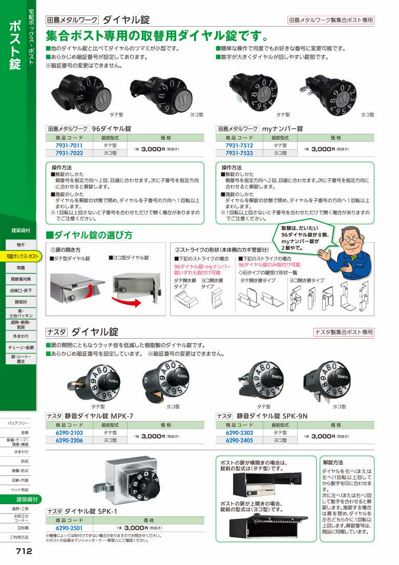 ナスタ ポストダイヤル錠 ＳＰＫ-1 :firs6290-2501:佐勘金物店ヤフー店 - 通販 - Yahoo!ショッピング