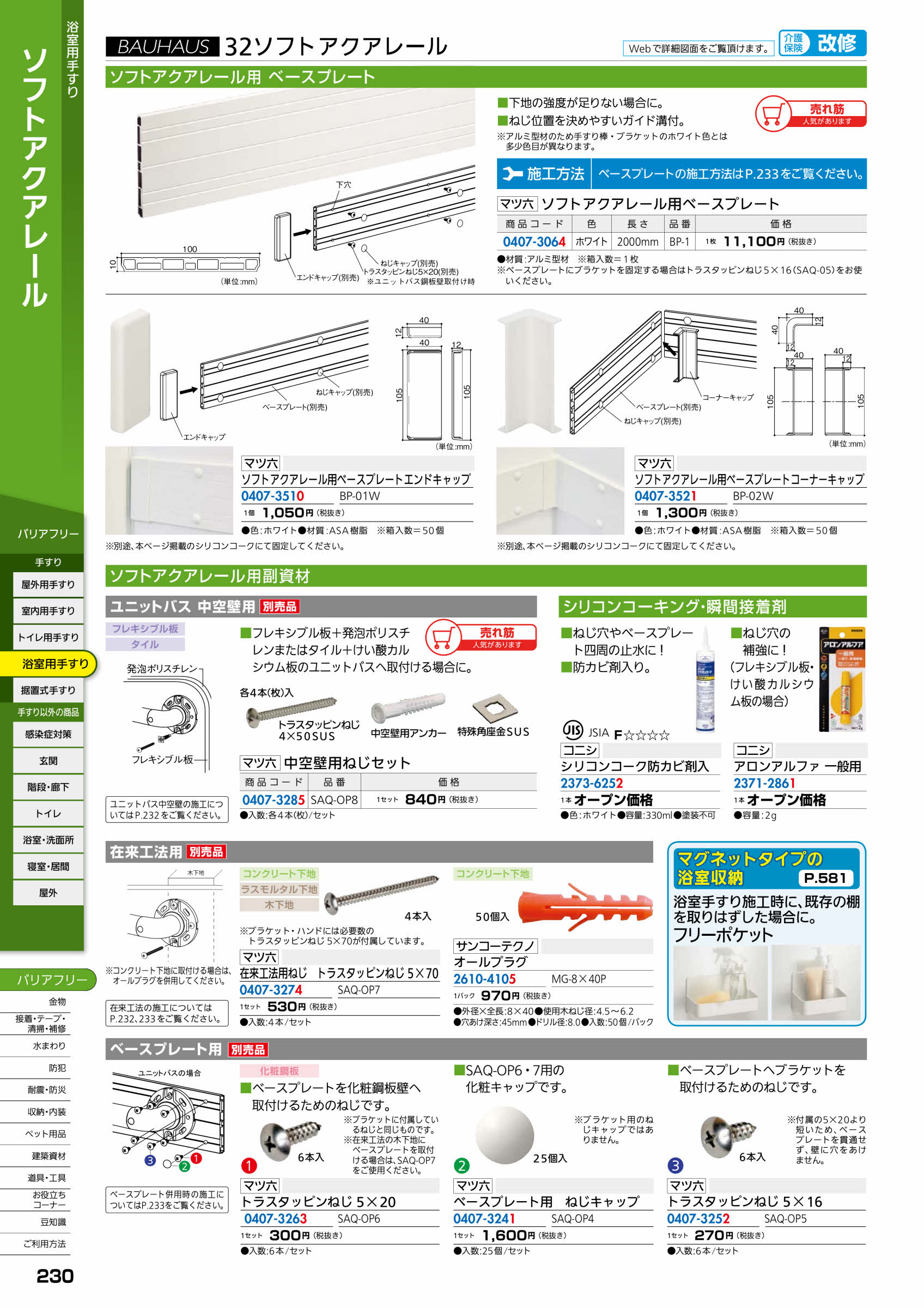 マツ六 ソフトアクアレール 中空壁用ねじセット SAQ-OP8 4セット入